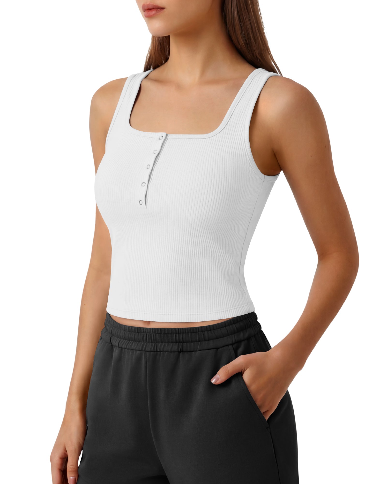 G4Free - Neck Sleeveless Crop Tops G4Free Ribbed Cropped Henley Tank Top -GF26L979A001F-XS-GF26L979A001A-S-GF26L979A001B-M-GF26L979A001C-L-GF26L979A001D-XL