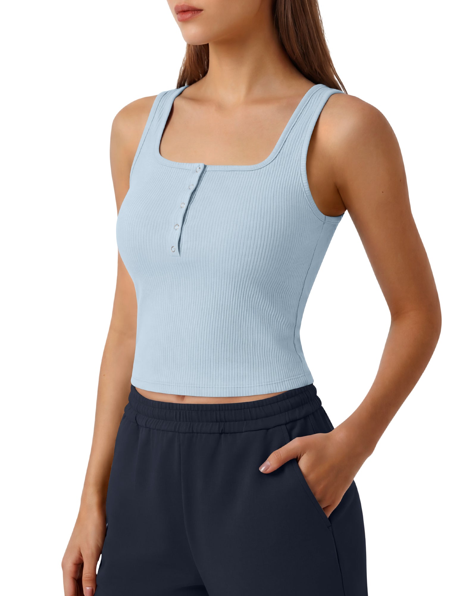 G4Free - Neck Sleeveless Crop Tops G4Free Ribbed Cropped Henley Tank Top -GF26L979A001F-XS-GF26L979A001A-S-GF26L979A001B-M-GF26L979A001C-L-GF26L979A001D-XL