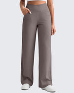 G4Free - Ribbed Cross High-Waist Wide Leg Pants -GF25J505AF-XS