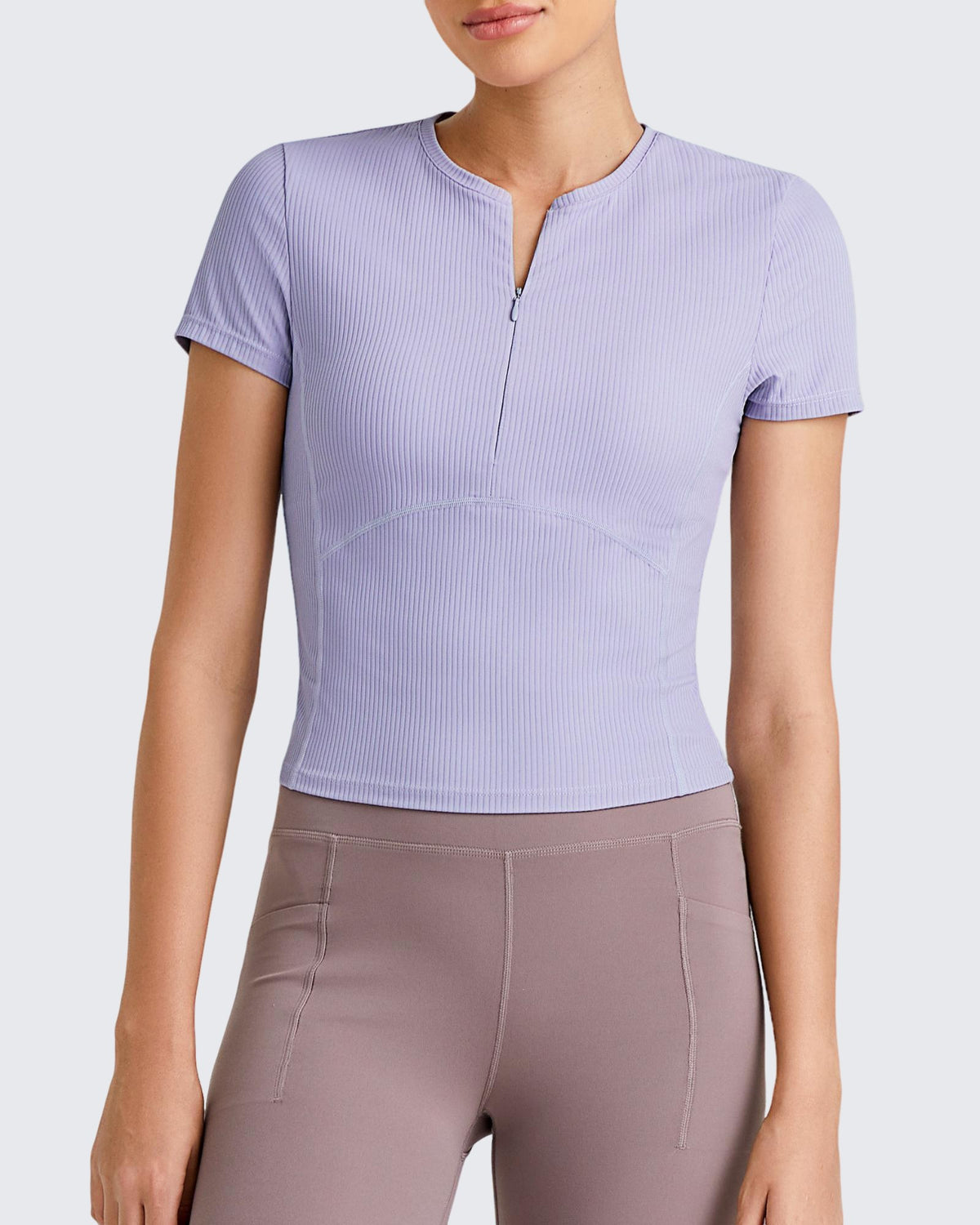 G4Free - Ribbed Half Zip Slim Work Out Short Sleeve -GF25K332AA-S