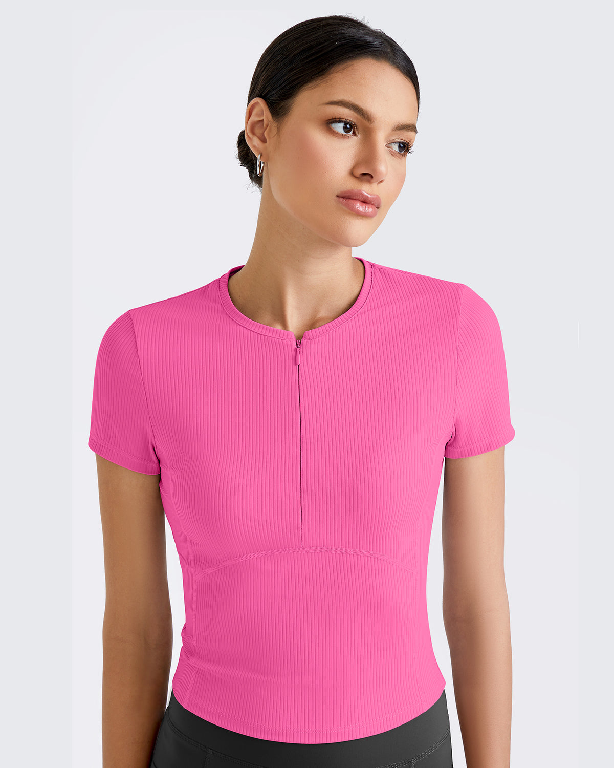 G4Free - Ribbed Half Zip Slim Work Out Short Sleeve -GF25K332AA-S-GF25K332AB-M-GF25K332AC-L-GF25K332AD-XL-GF25K332AF-XS