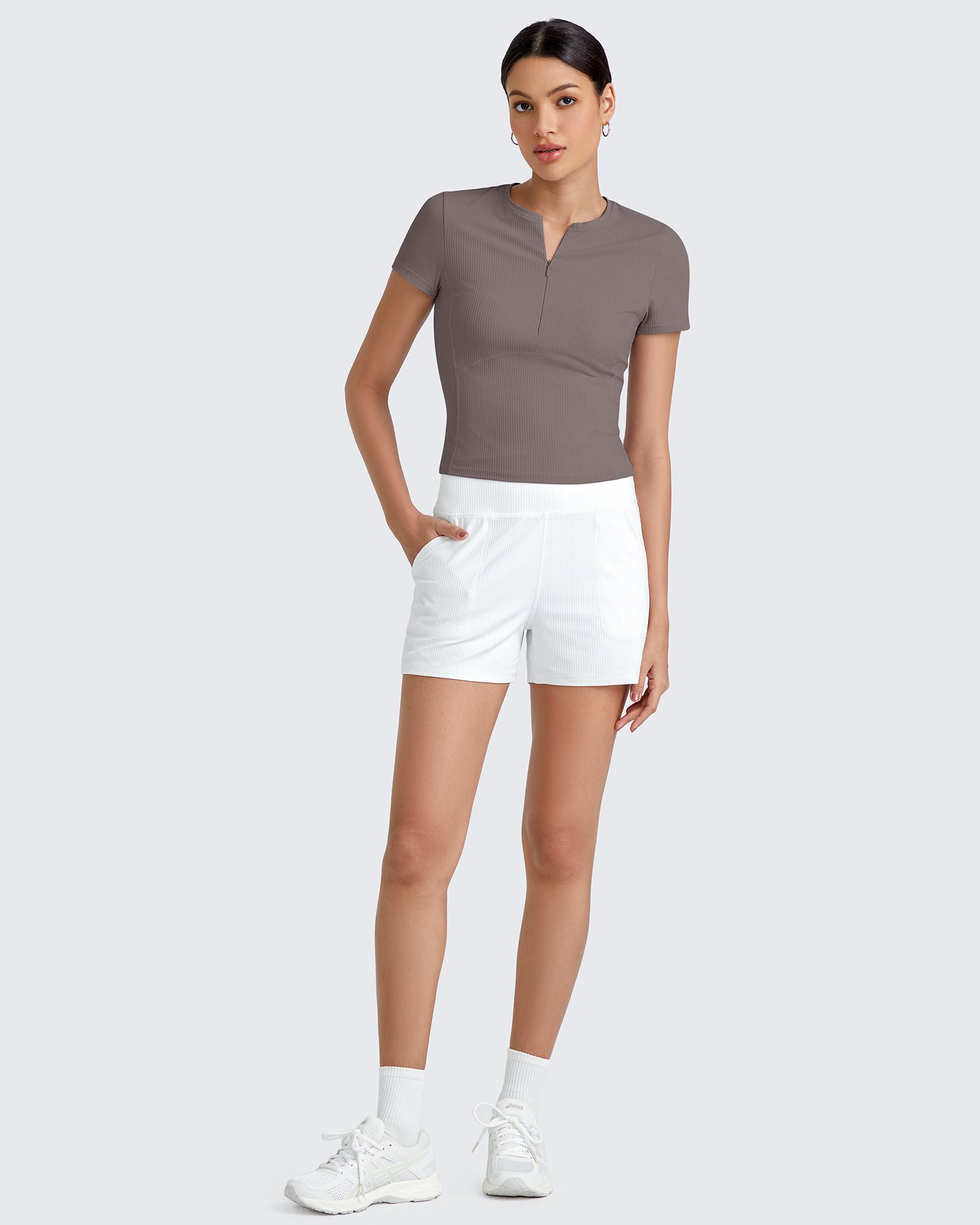 G4Free - Ribbed Half Zip Slim Work Out Short Sleeve -GF25K332AA-S-GF25K332AB-M-GF25K332AC-L-GF25K332AD-XL-GF25K332AF-XS