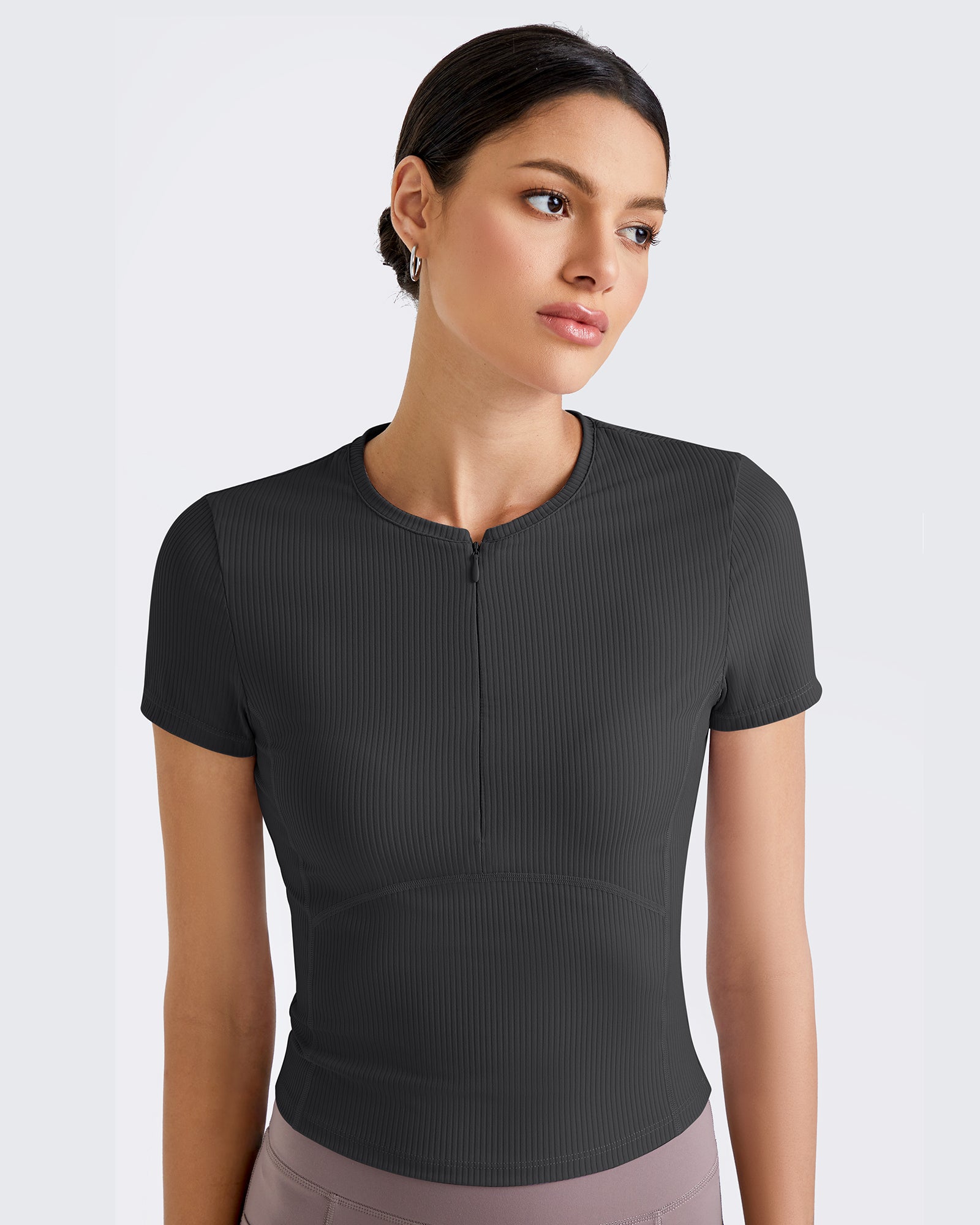 G4Free - Ribbed Half Zip Slim Work Out Short Sleeve -GF25K332AA-S-GF25K332AB-M-GF25K332AC-L-GF25K332AD-XL-GF25K332AF-XS