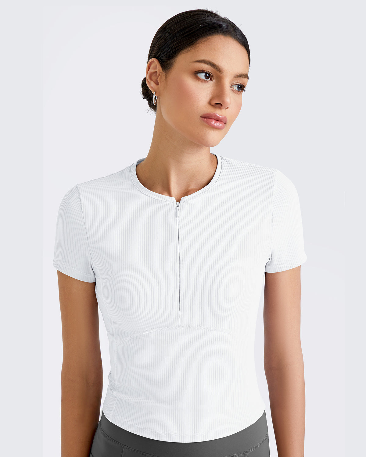 G4Free - Ribbed Half Zip Slim Work Out Short Sleeve -GF25K332AA-S-GF25K332AB-M-GF25K332AC-L-GF25K332AD-XL-GF25K332AF-XS