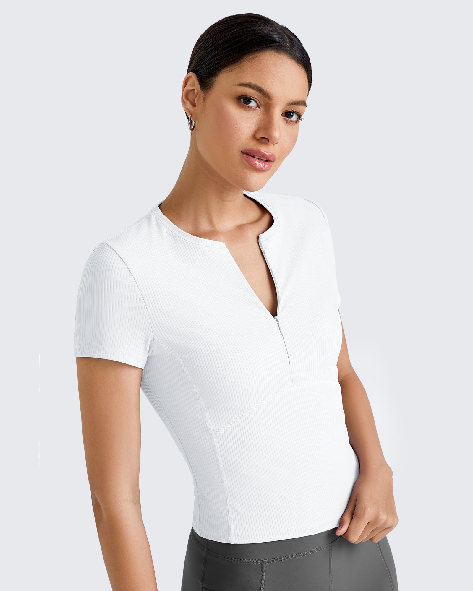 G4Free - Ribbed Half Zip Slim Work Out Short Sleeve -GF25K332AA-S-GF25K332AB-M-GF25K332AC-L-GF25K332AD-XL-GF25K332AF-XS