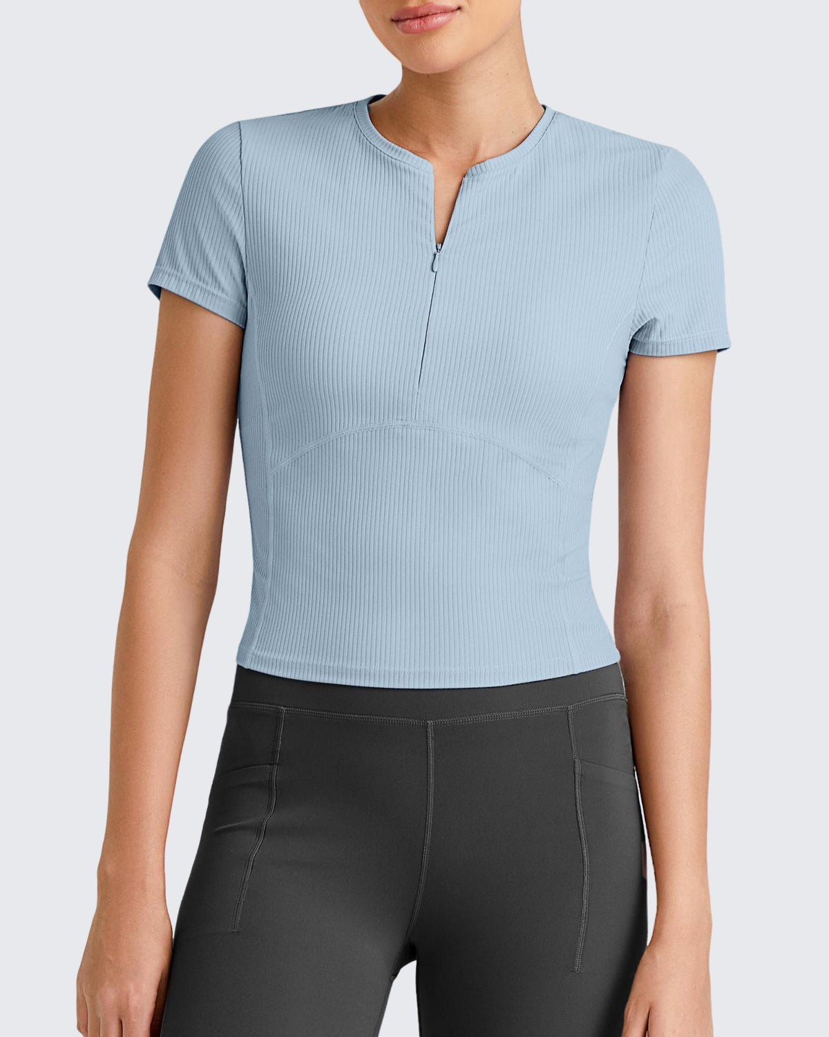 G4Free - Ribbed Half Zip Slim Work Out Short Sleeve -GF25K332AA-S-GF25K332AB-M-GF25K332AC-L-GF25K332AD-XL-GF25K332AF-XS