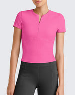 G4Free - Ribbed Half Zip Slim Work Out Short Sleeve -GF25K332GA-S