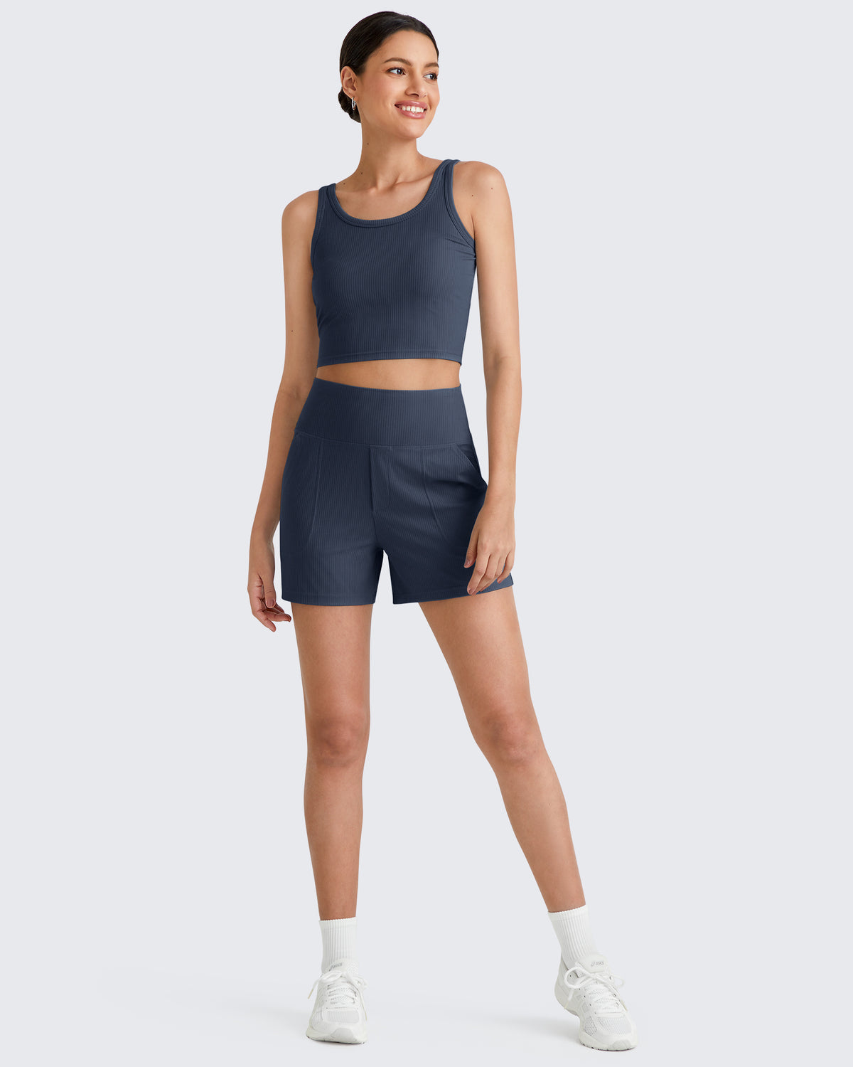 G4Free - Ribbed High-Rise Dressy Casual Shorts -GF25E304AA-S