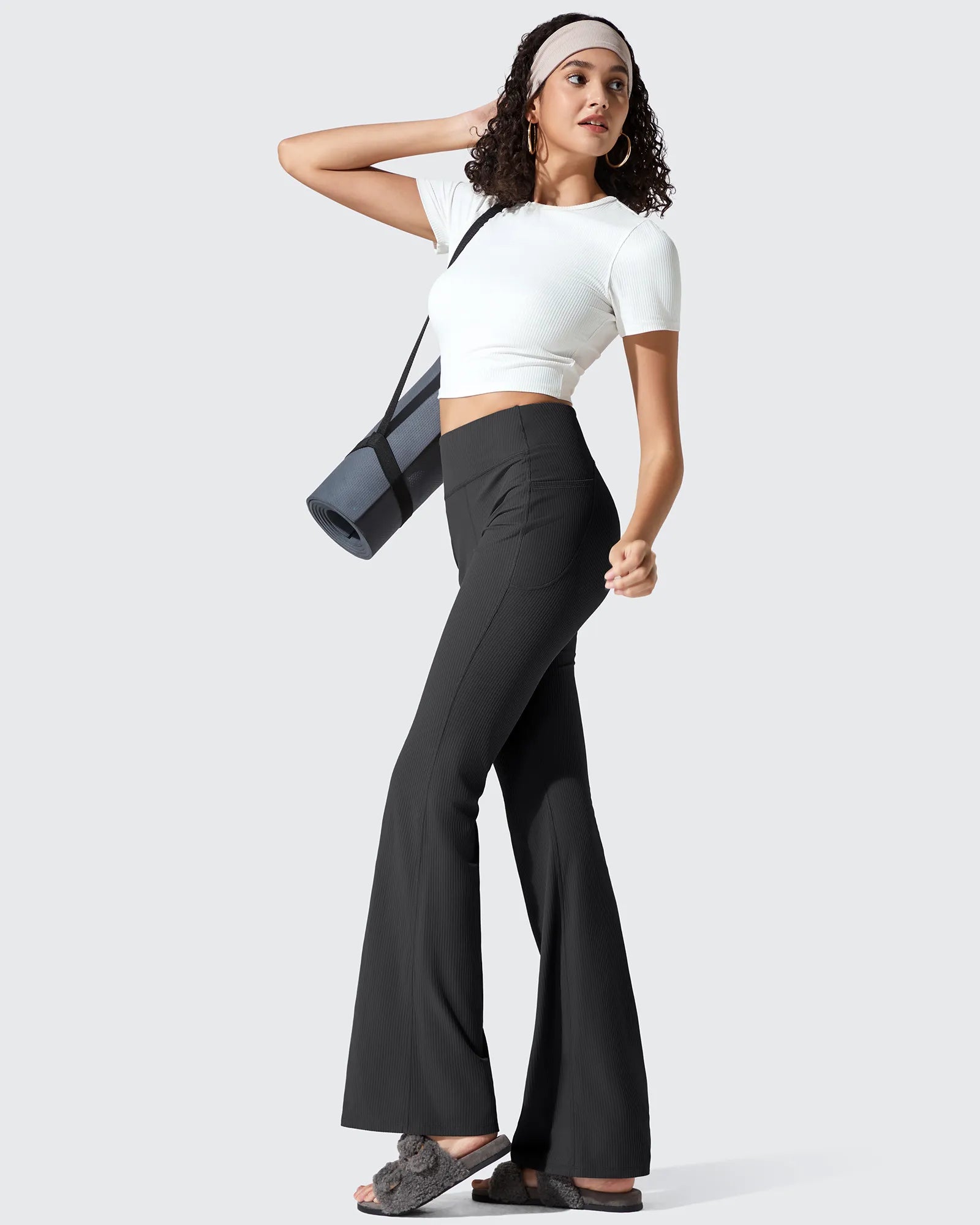 G4Free - Ribbed High Waisted Pockets Bootcut Leggings -GF25A568AA-S-GF25A569AA-S-GF25A570AA-S-GF25A568AB-M-GF25A569AB-M