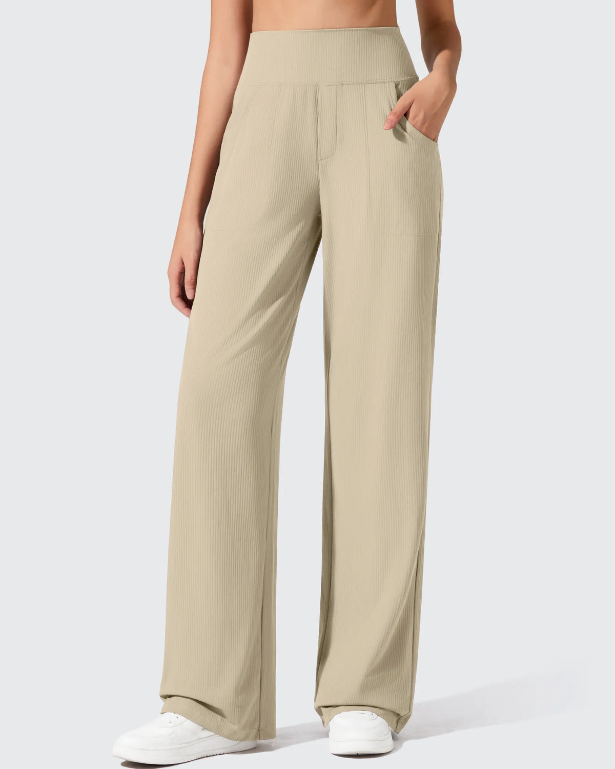 G4Free - Ribbed Knit High Waist Wide Leg Yoga Pants -GF25J650AA-S