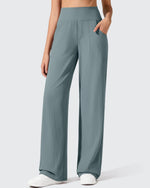 G4Free - Ribbed Knit High Waist Wide Leg Yoga Pants -GF25J650EA-S
