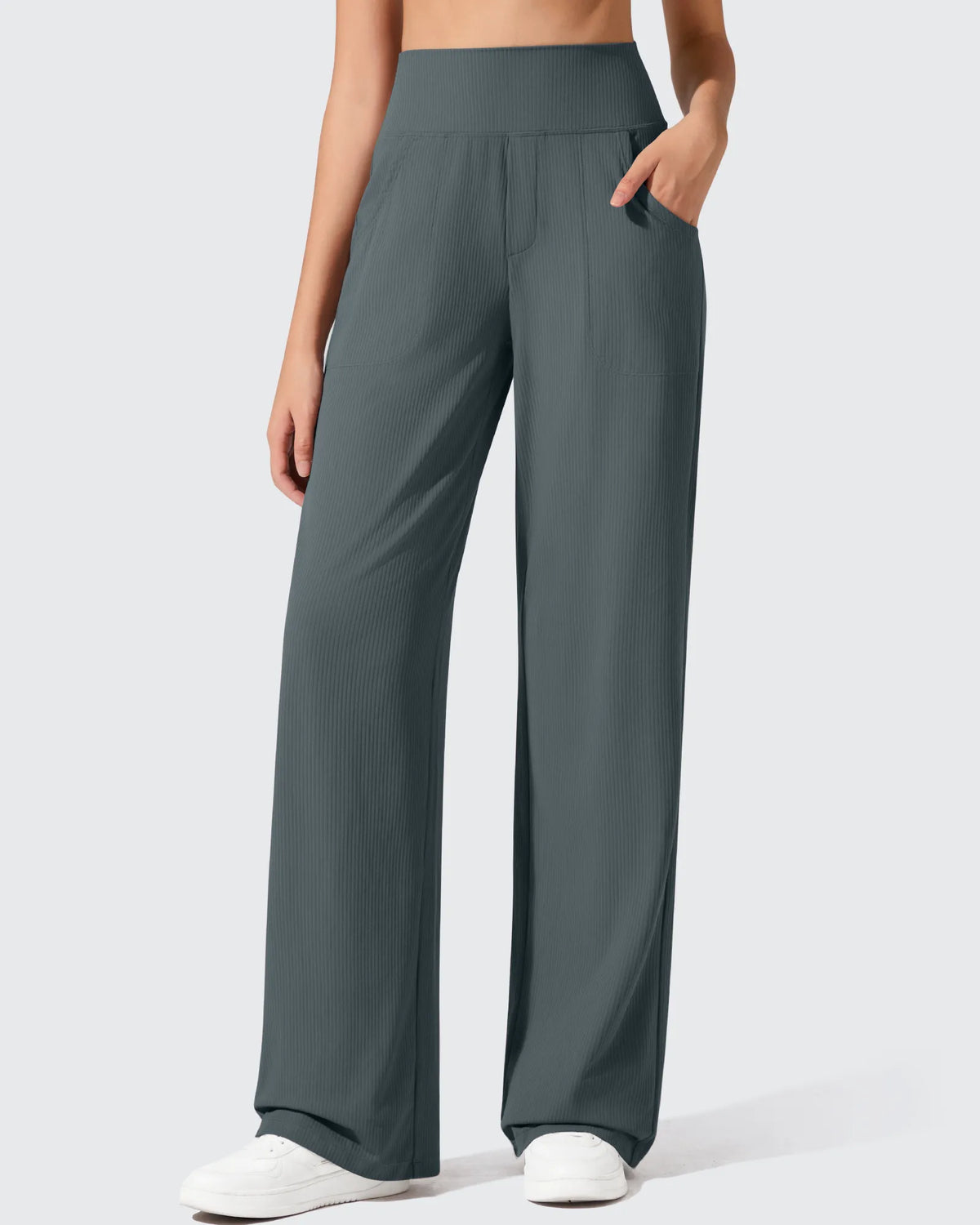 G4Free - Ribbed Knit High Waist Wide Leg Yoga Pants -GF25J650FA-S