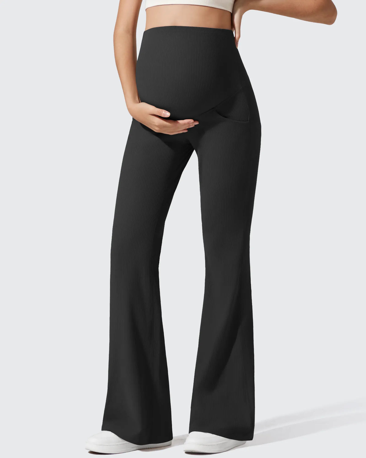 G4Free - Ribbed Maternity Flare Yoga Pants with Pockets -GF25AY587AA-S-GF25AY588AA-S-GF25AY589AA-S-GF25AY587AB-M-GF25AY588AB-M