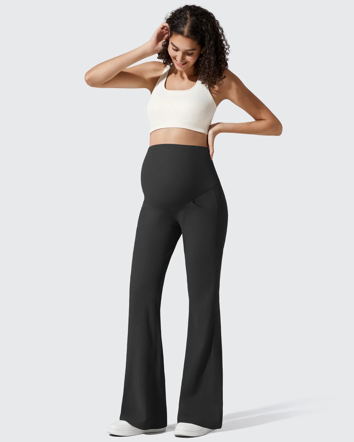 G4Free - Ribbed Maternity Flare Yoga Pants with Pockets -GF25AY587AA-S-GF25AY588AA-S-GF25AY589AA-S-GF25AY587AB-M-GF25AY588AB-M