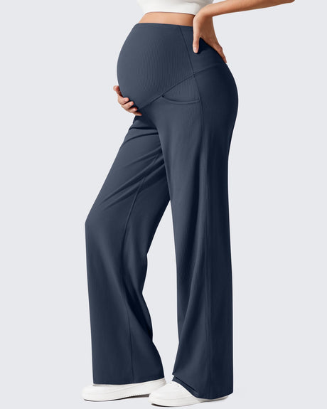 G4Free - Ribbed Maternity Wide Leg Casual Yoga Pants -GF25JY537AF-XS