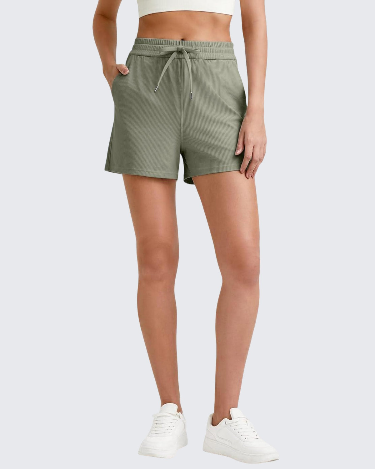 G4Free - Ribbed Mid-Rise Drawstring Shorts -GF25E318AA-S