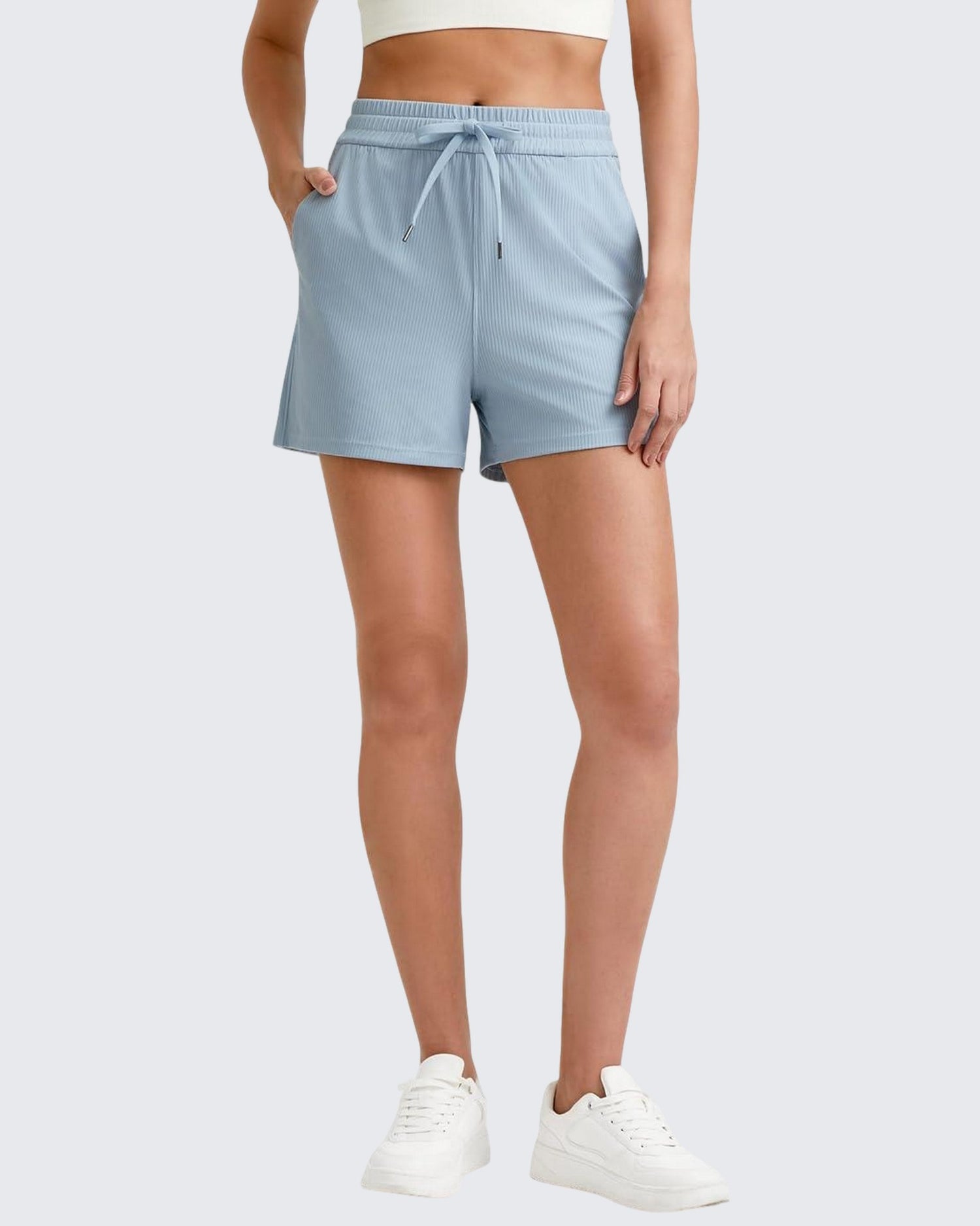 G4Free - Ribbed Mid-Rise Drawstring Shorts -GF25E318AA-S