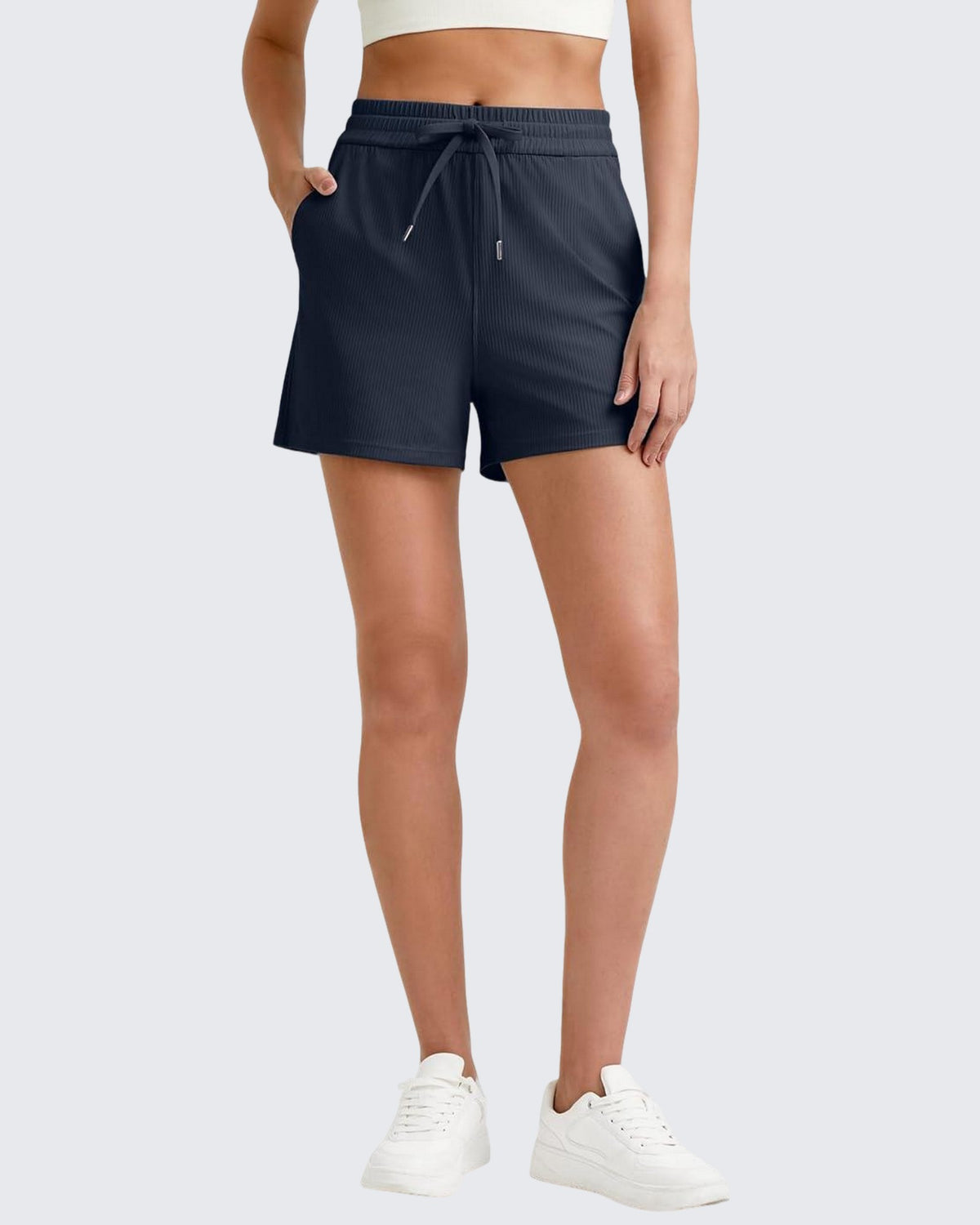 G4Free - Ribbed Mid-Rise Drawstring Shorts -GF25E318AA-S