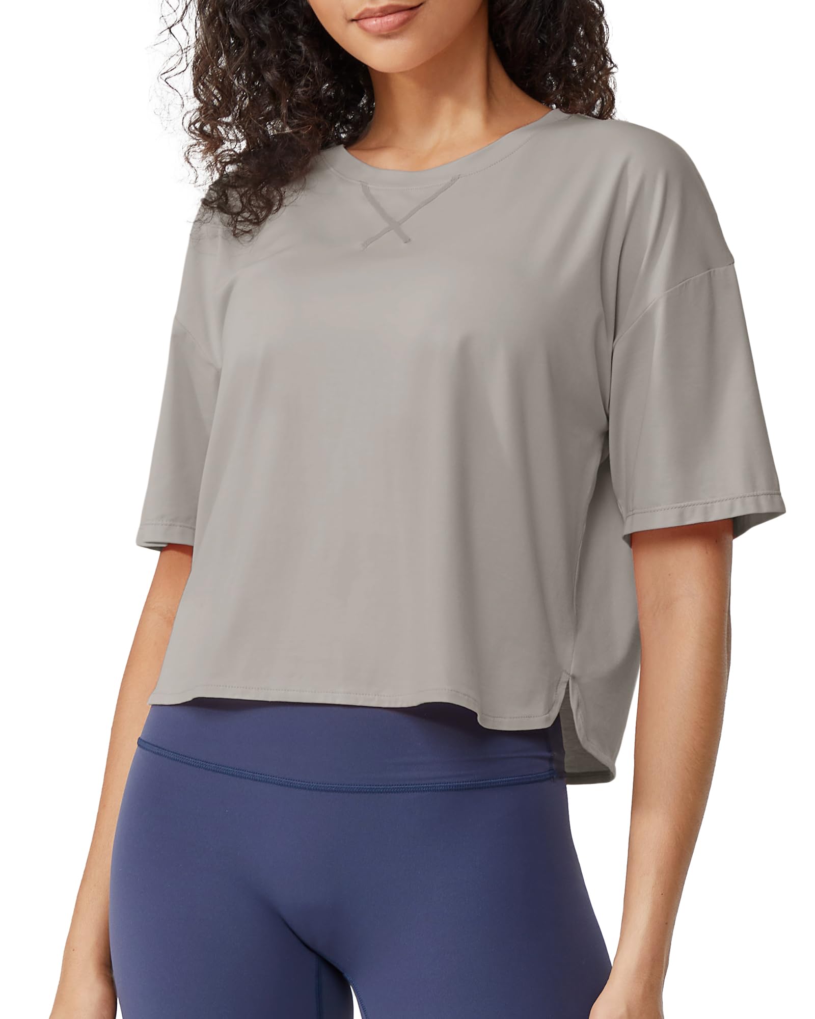 G4Free - Scoop Neck Short Sleeve Workout Crop Tops -GF24B199BA-S