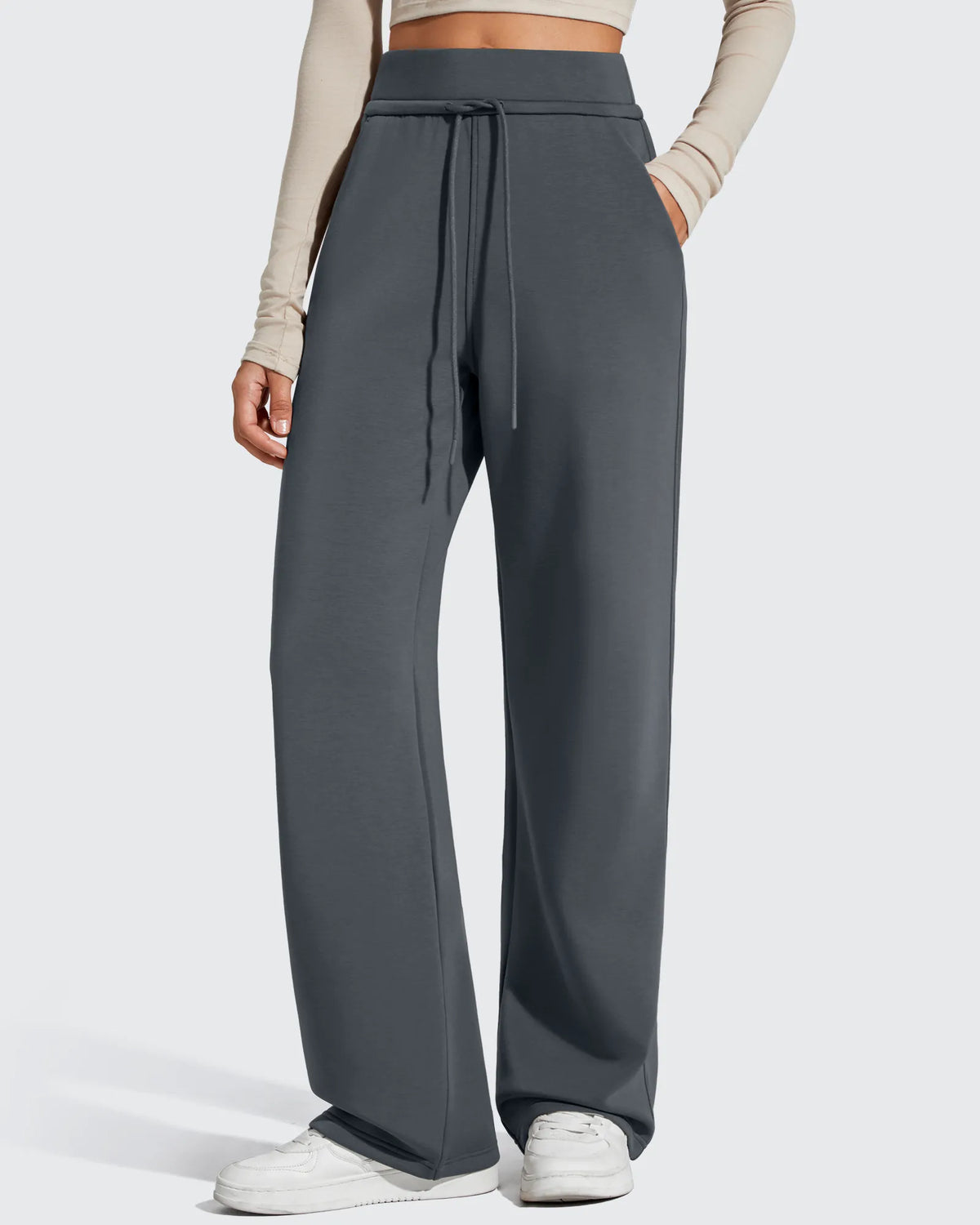 G4Free - Smoofit Elastic Drawstring Fleece Lined Wide Leg Sweatpants -GF25J723AA-S
