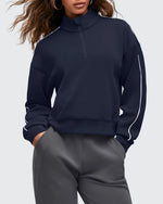 G4Free - Smoofit Half-Zip White Piping Mock Neck Pullover Sweatshirts -GF25F557AF-XS
