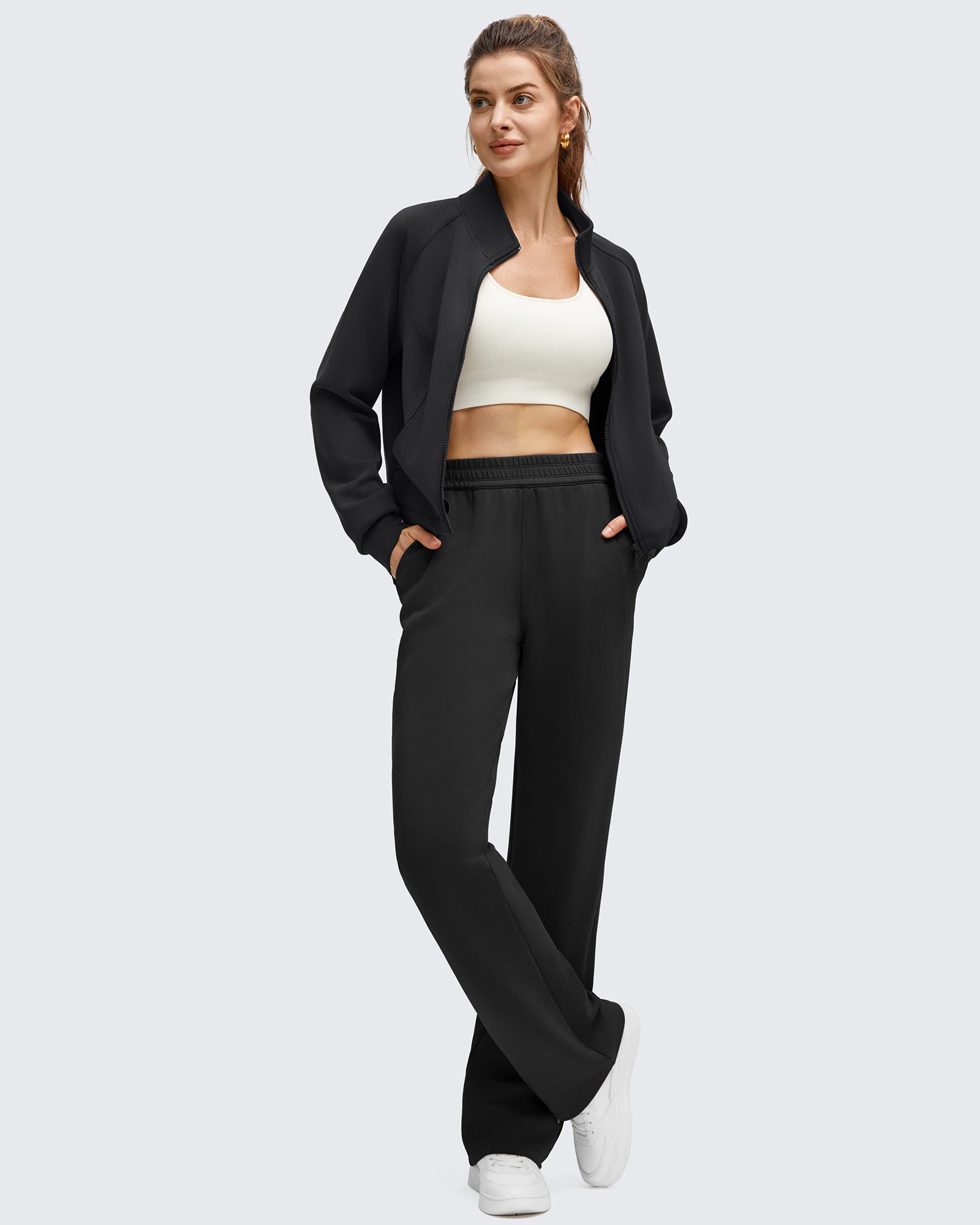 G4Free - Smoofit Modal Zip Up Mock Neck Pockets Sweatshirts -GF25M551AF-XS-GF25M551AA-S-GF25M551AB-M-GF25M551AC-L-GF25M551AD-XL