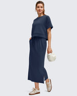 G4Free - Smoofit Side Slits Drawstring Long Skirts -GF25S465EA-S
