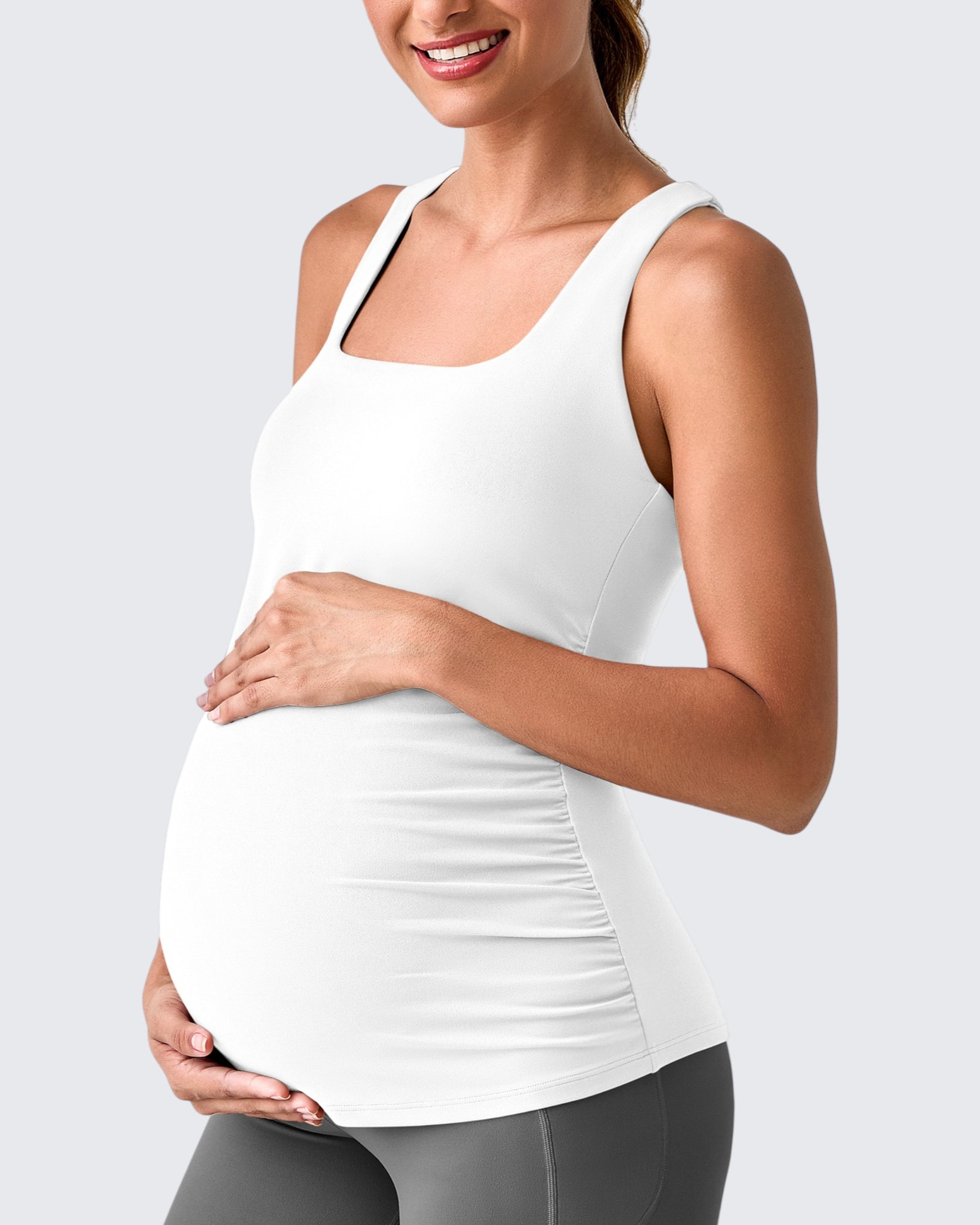 G4Free - Square Neck Ruched Pregnancy Workout Tanks -GF25LY415BA-S