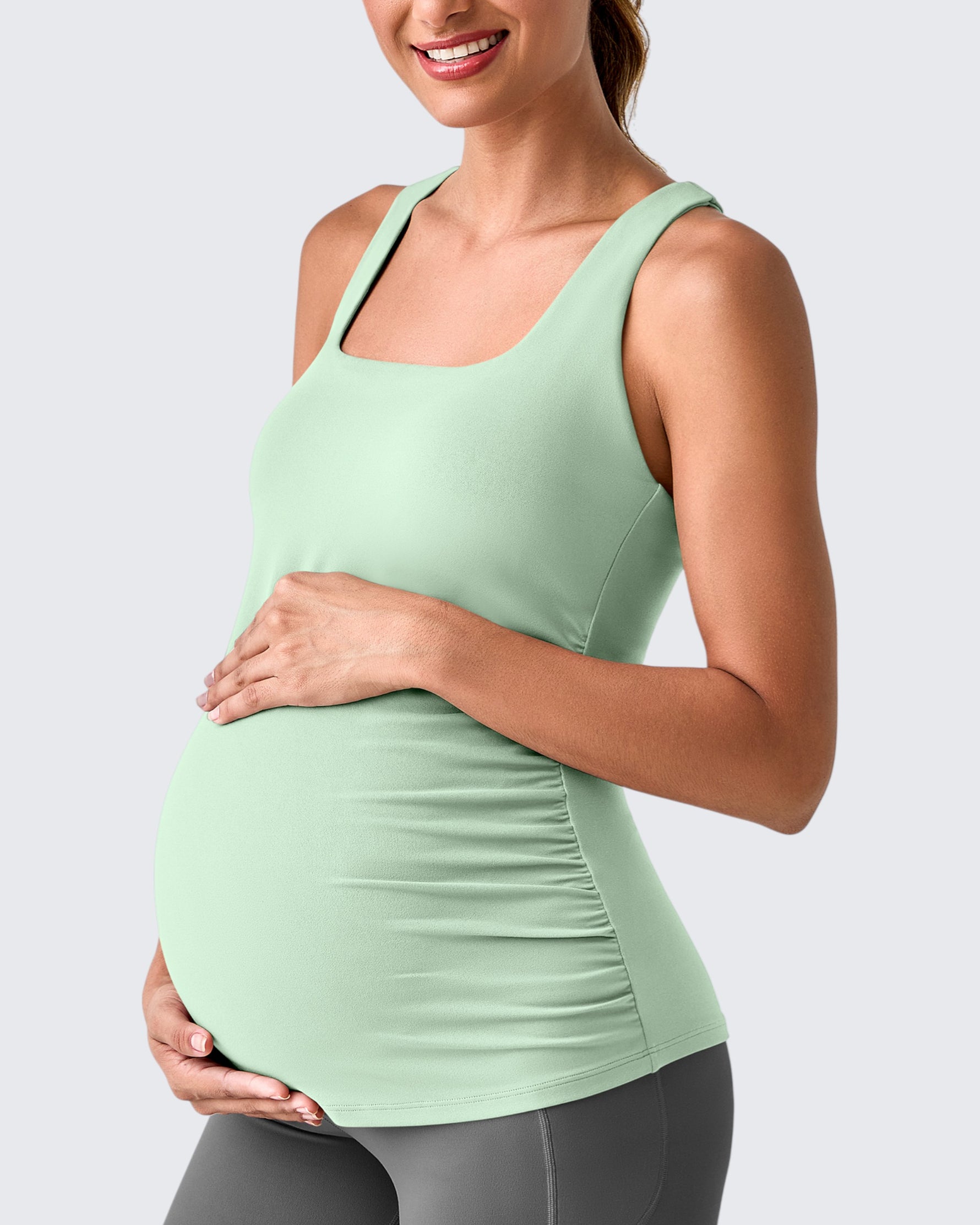 G4Free - Square Neck Ruched Pregnancy Workout Tanks -GF25LY415IA-S