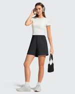 G4Free - Strowen Elastic Waist Wide Leg A Line Shorts 4'' -GF26E818A001F-XS-GF26E818A001A-S-GF26E818A001B-M-GF26E818A001C-L-GF26E818A001D-XL