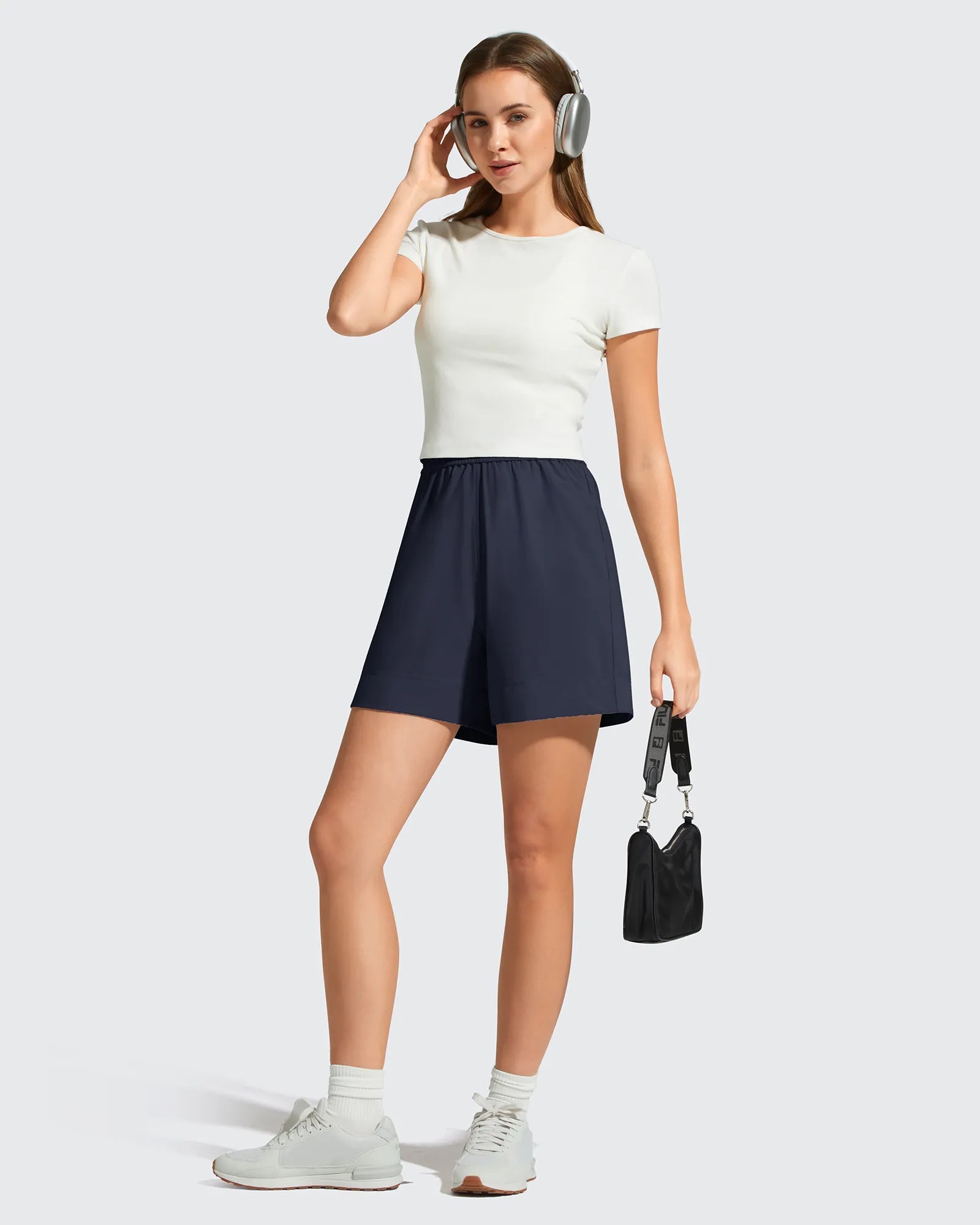 G4Free - Strowen Elastic Waist Wide Leg A Line Shorts 4'' -GF26E818A001F-XS-GF26E818A001A-S-GF26E818A001B-M-GF26E818A001C-L-GF26E818A001D-XL