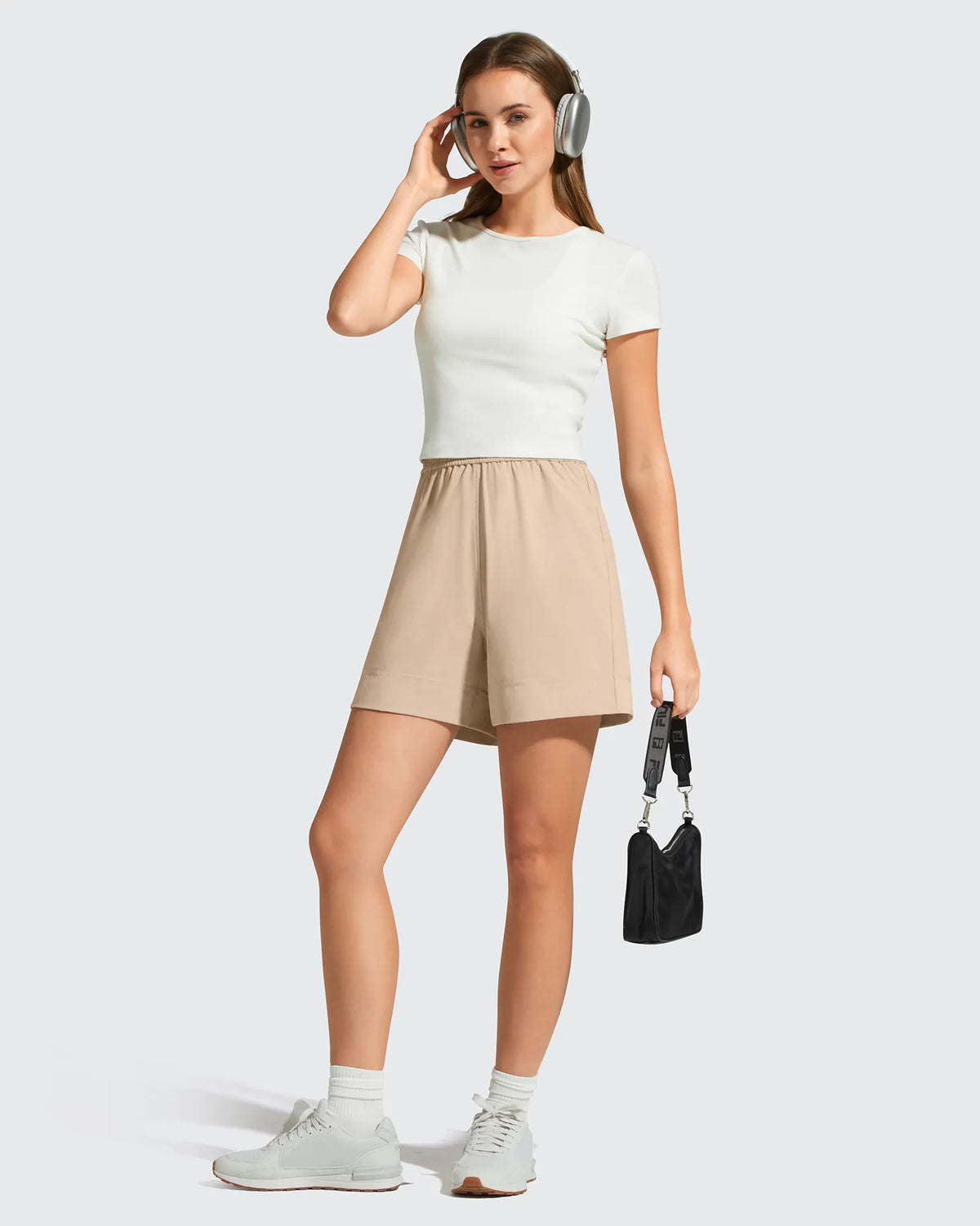 G4Free - Strowen Elastic Waist Wide Leg A Line Shorts 4'' -GF26E818A001F-XS-GF26E818A001A-S-GF26E818A001B-M-GF26E818A001C-L-GF26E818A001D-XL