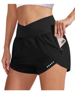 G4Free Activewear Cross Waist Zipper Running Shorts Pants 2.5'