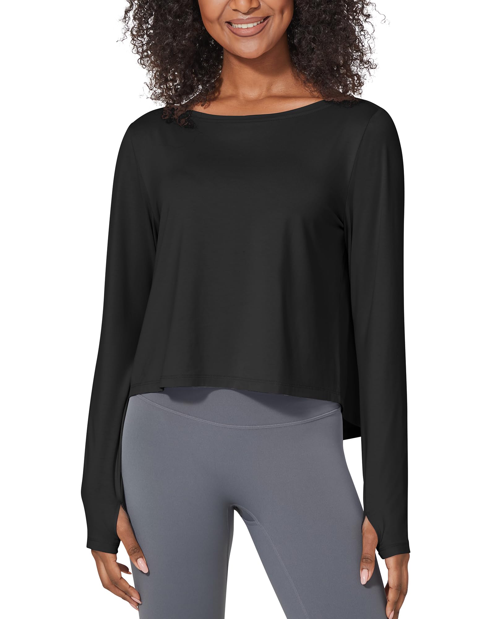 G4Free Activewear Boatneck Crop Workout Long Sleeve