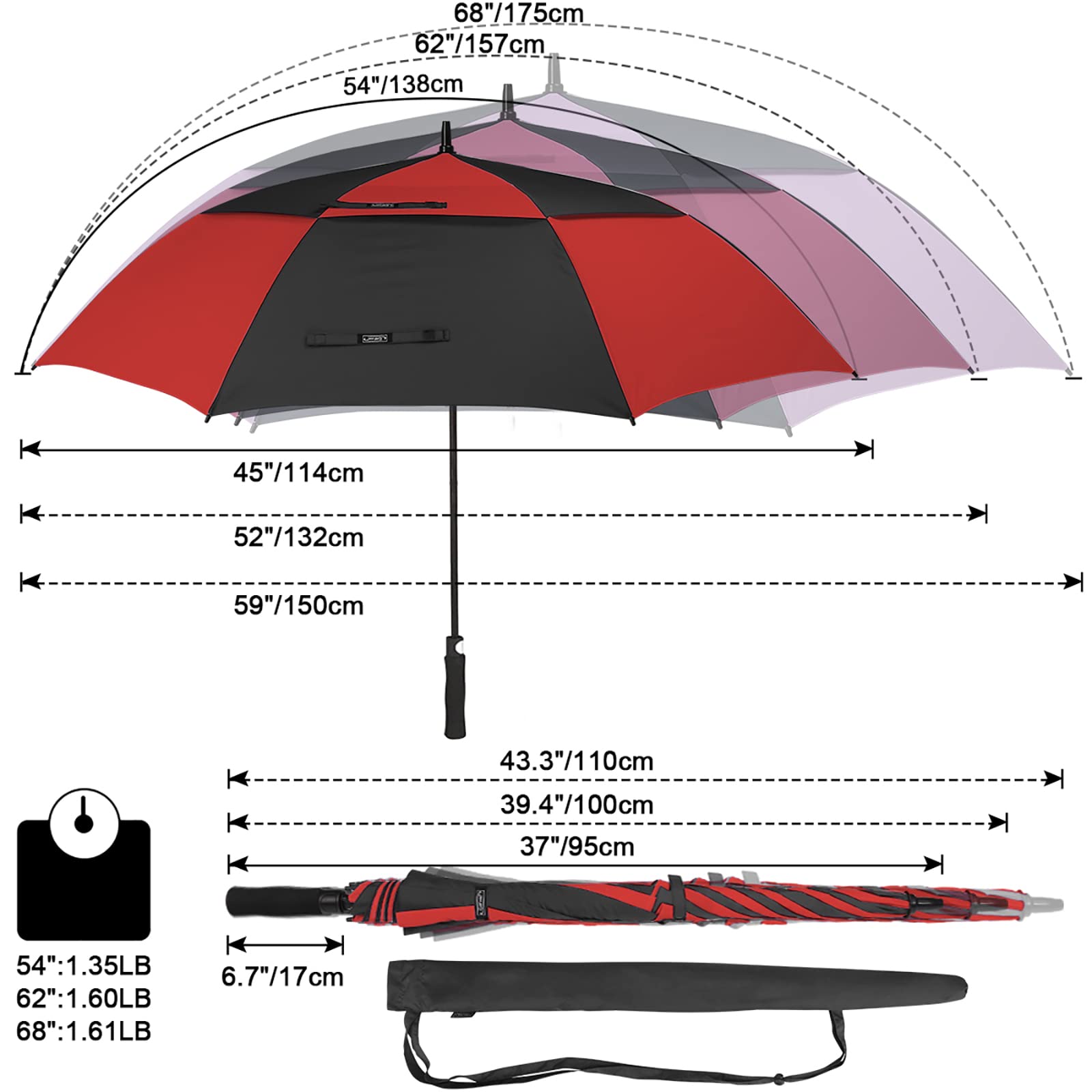 G4Free G4Free Automatic Open Golf Umbrella Double Canopy Vented Stick Umbrellas 
