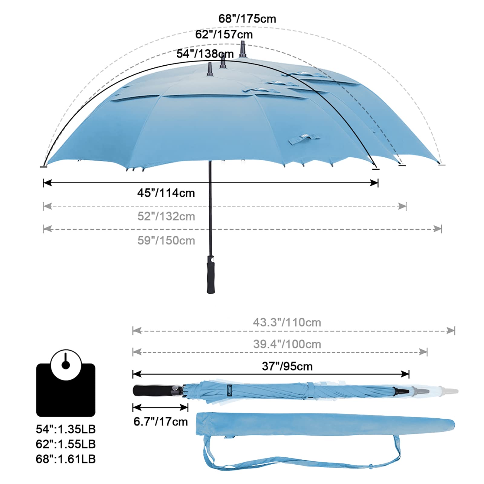 G4Free G4Free Automatic Open Golf Umbrella Double Canopy Vented Stick Umbrellas 