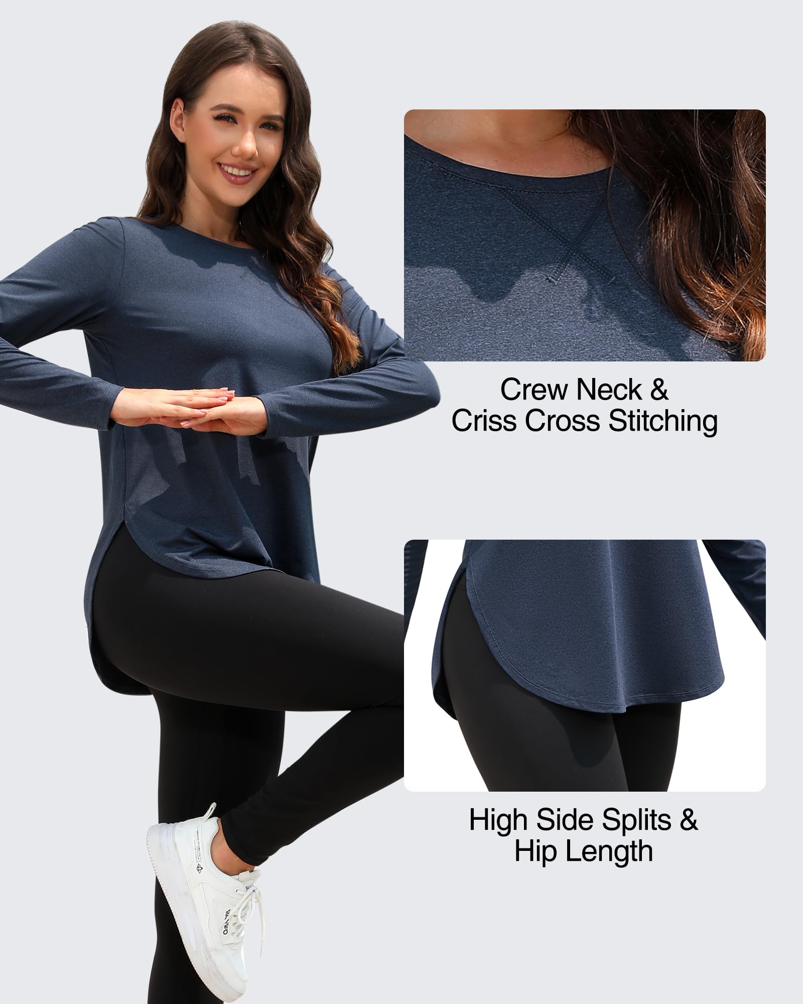 G4Free Activewear Sun Scoop Neck Long Sleeve UV Tunic Shirts