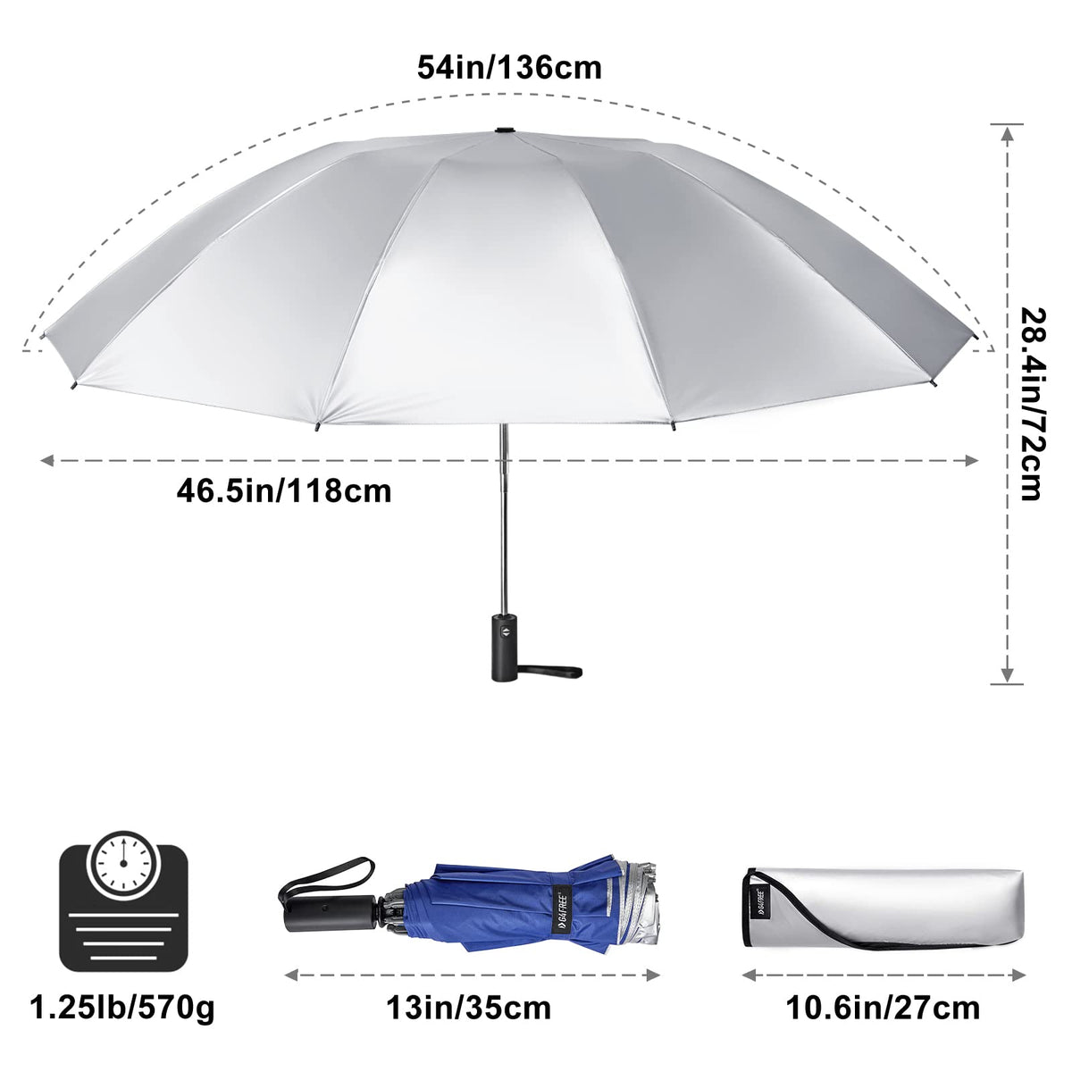 G4Free G4Free UPF 50+ UV Protection 54 Inch Large Reverse Travel Umbrella 
