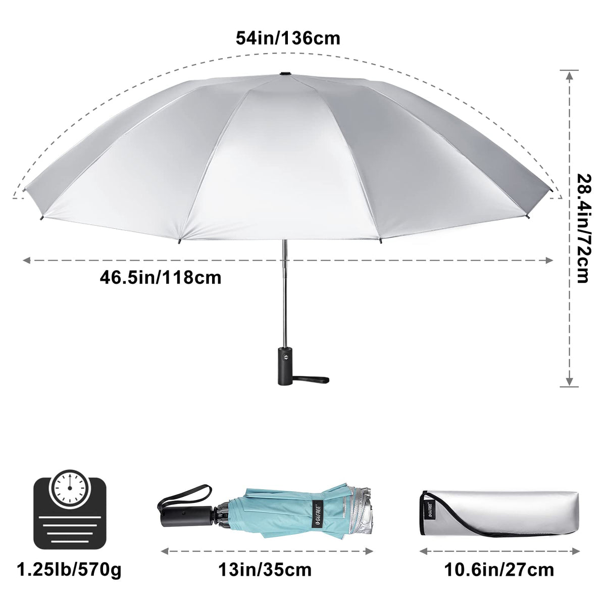 G4Free G4Free UPF 50+ UV Protection 54 Inch Large Reverse Travel Umbrella 