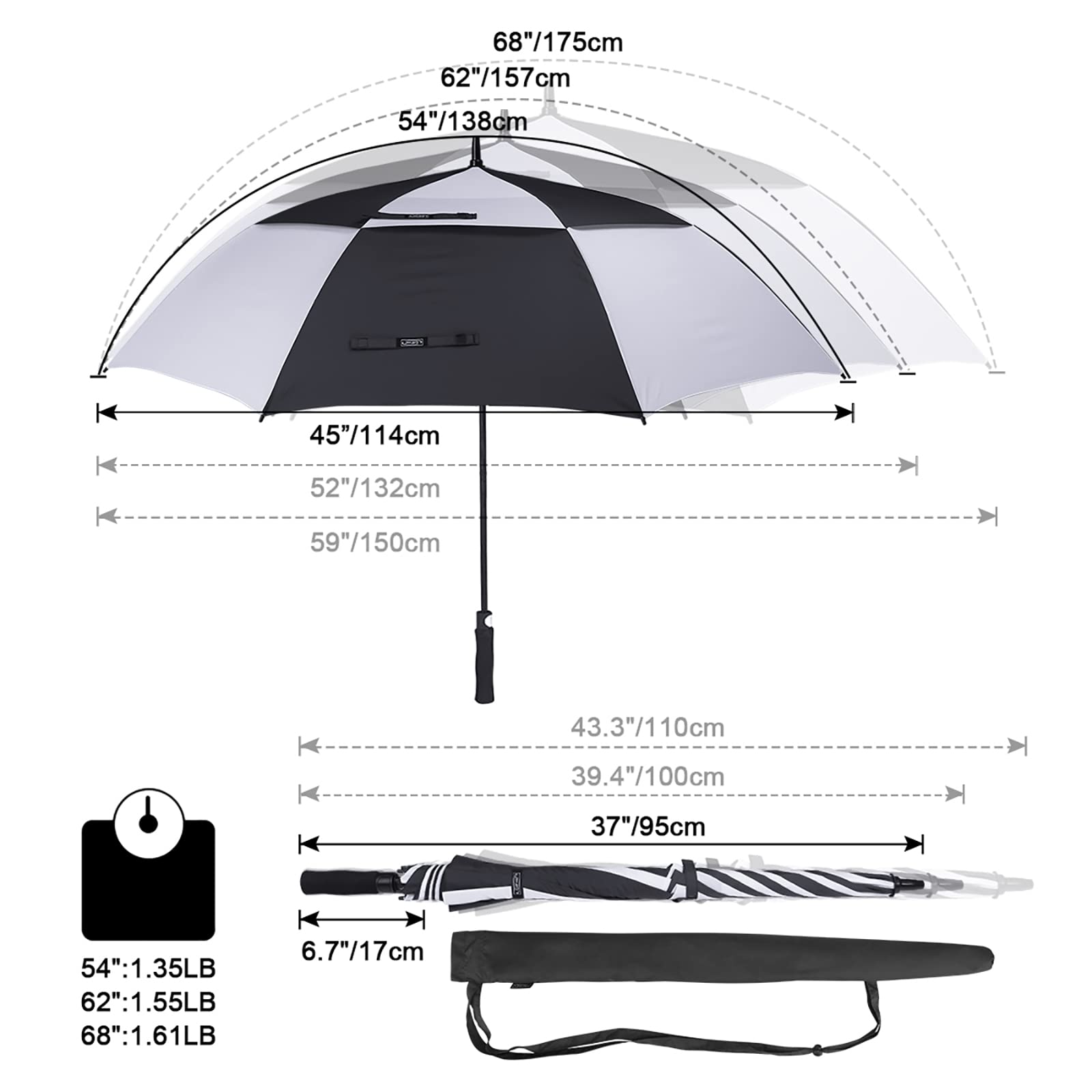 G4Free G4Free Automatic Open Golf Umbrella Double Canopy Vented Stick Umbrellas 