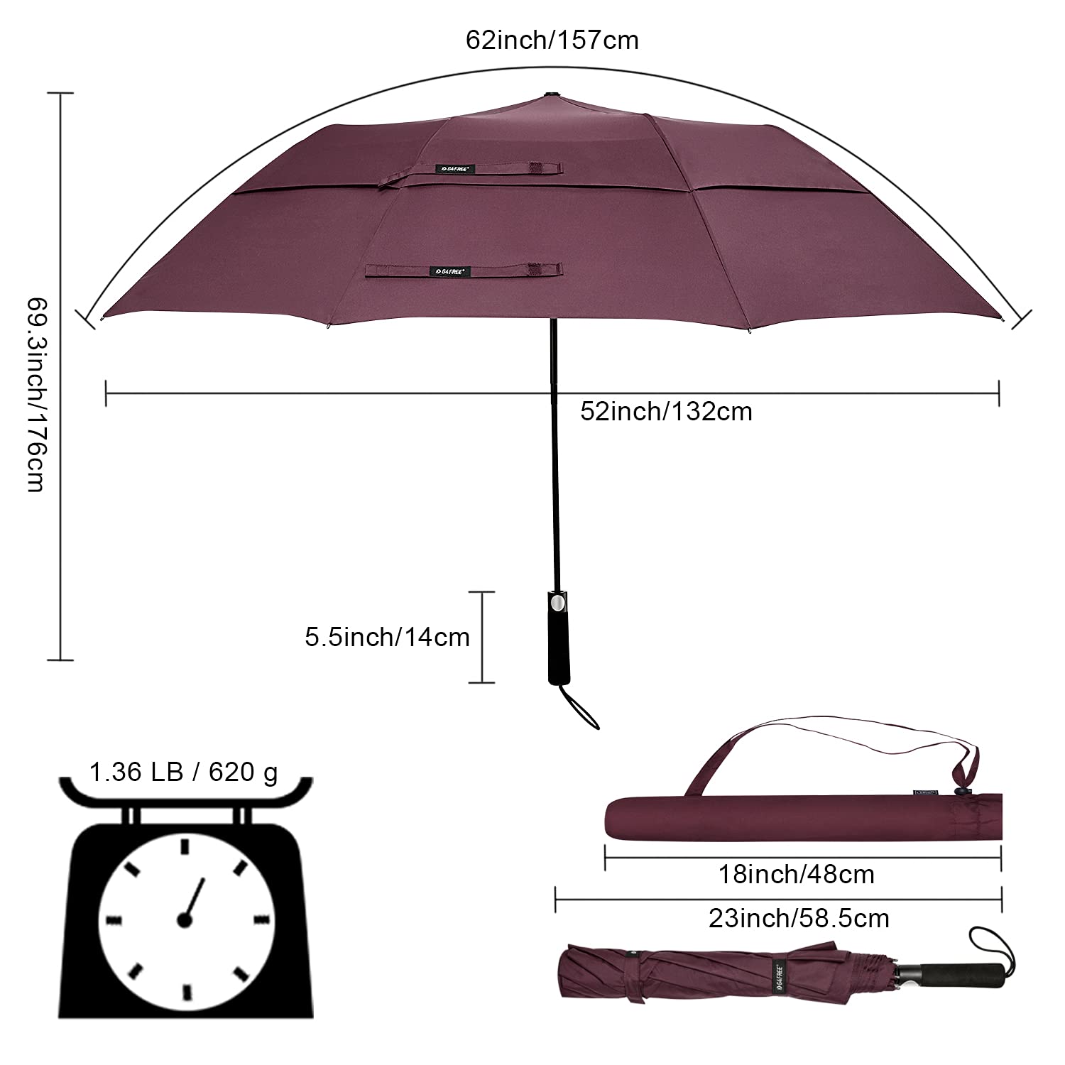 G4Free G4Free 62 Inch Portable Automatic Open Oversize Vented Double Canopy Umbrellas 