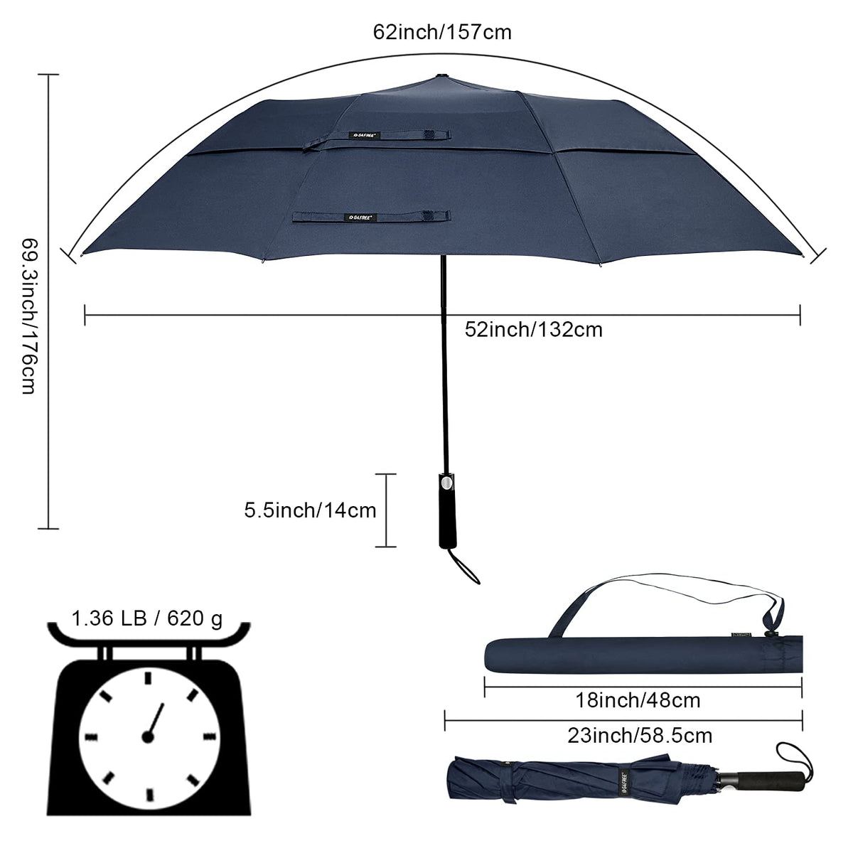 G4Free G4Free 62 Inch Portable Automatic Open Oversize Vented Double Canopy Umbrellas 