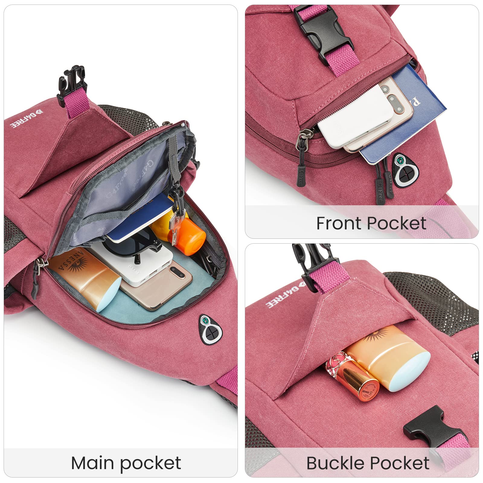 G4Free G4Free Canvas Sling Bag Crossbody Backpack with USB Charging Port & RFID Blocking 