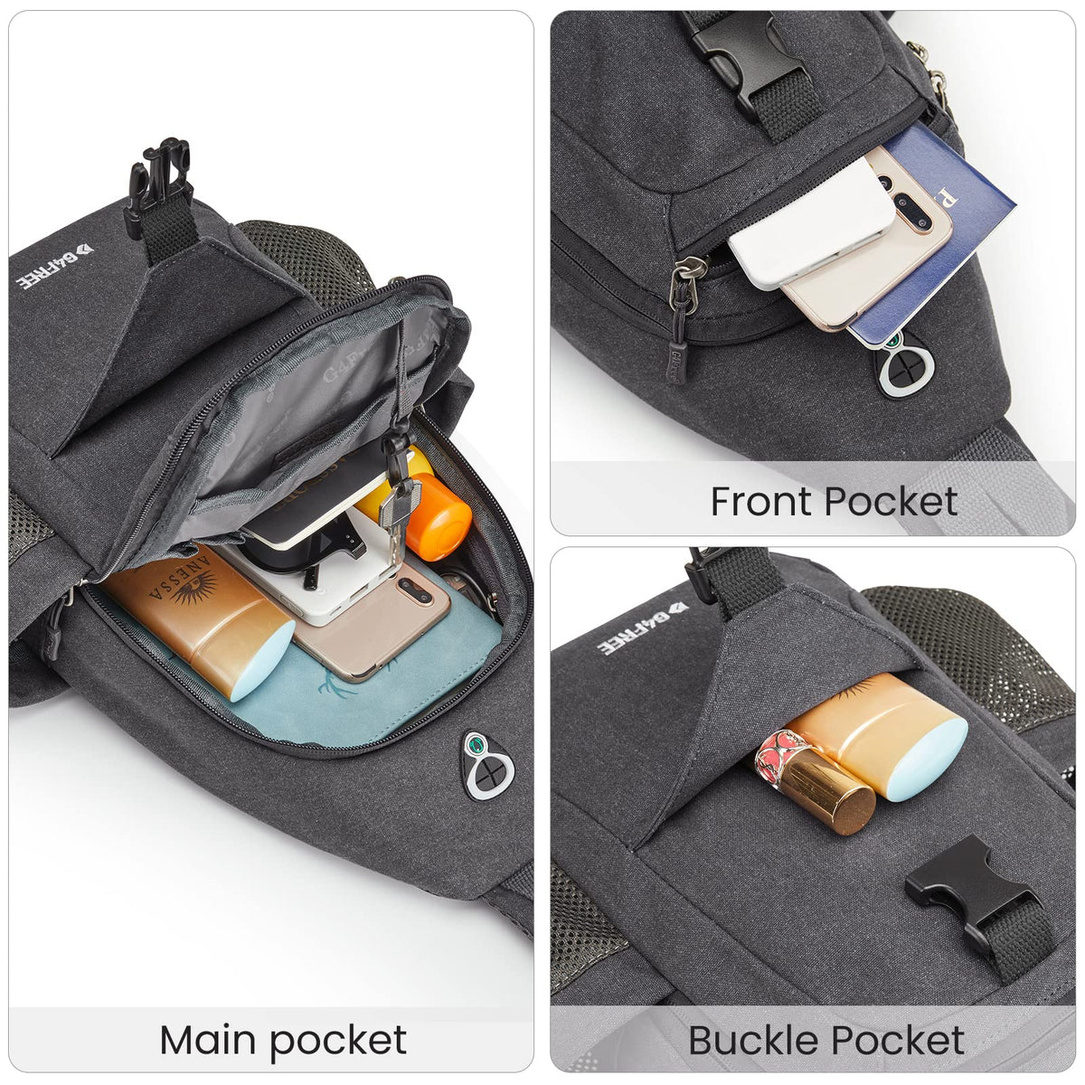 G4Free G4Free Canvas Sling Bag Crossbody Backpack with USB Charging Port & RFID Blocking 