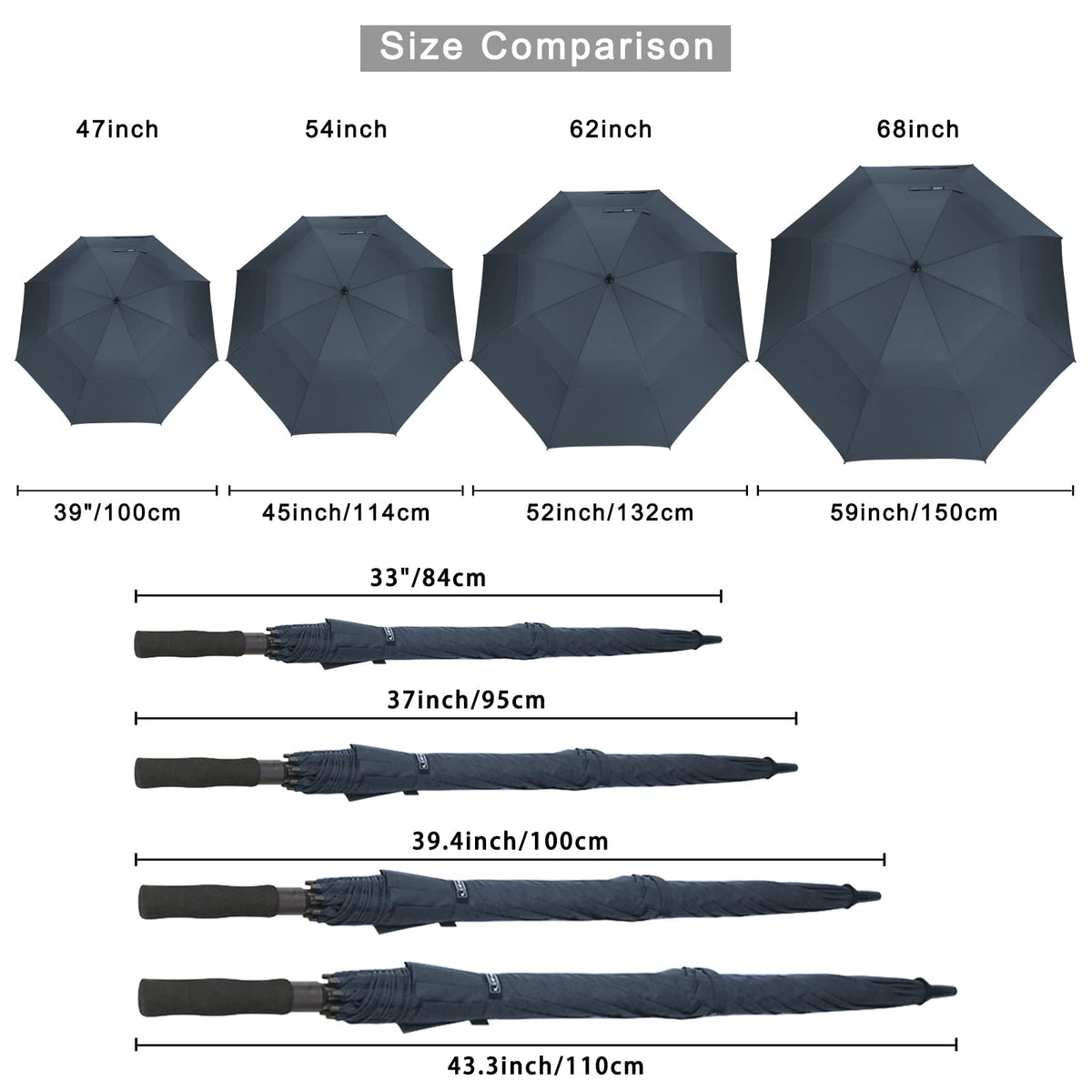 G4Free G4Free Automatic Open Golf Umbrella Double Canopy Vented Stick Umbrellas 