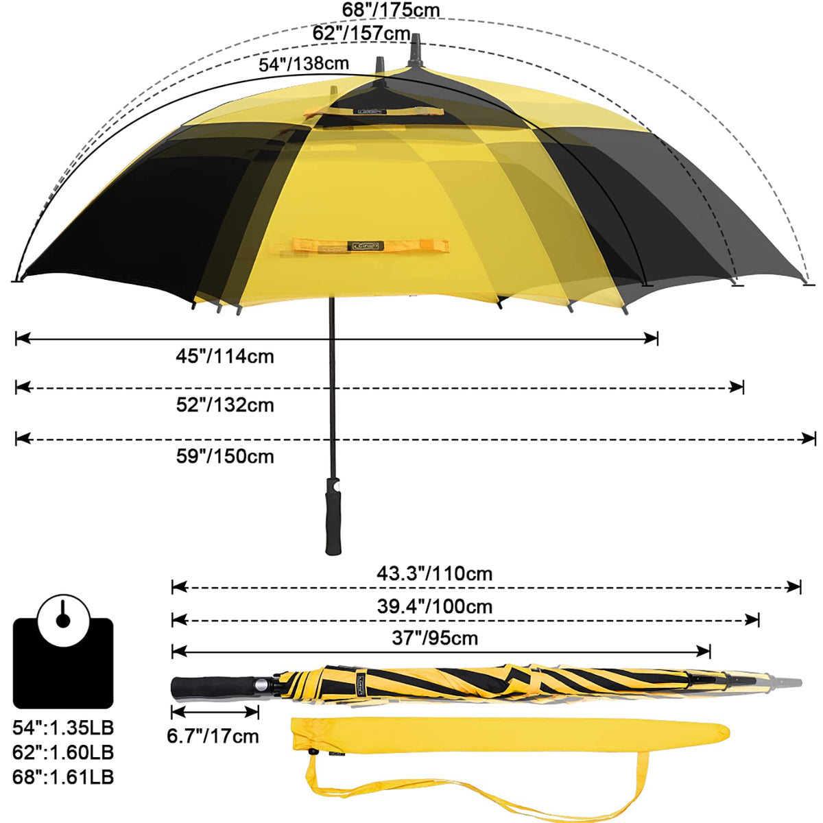G4Free G4Free Automatic Open Golf Umbrella Double Canopy Vented Stick Umbrellas 